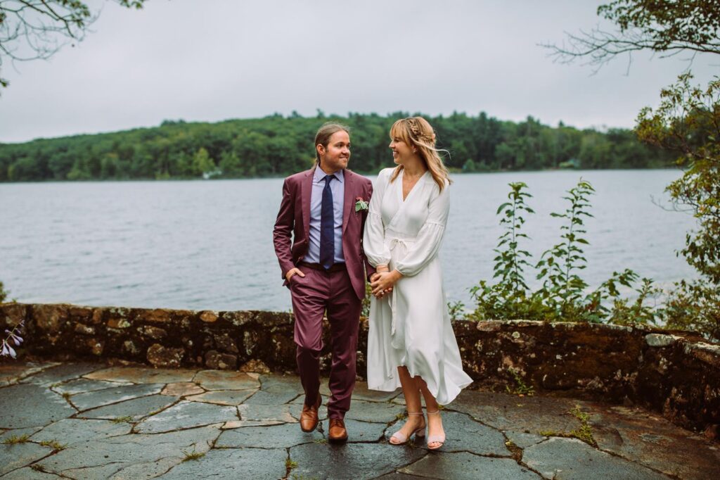 Bride and Groom at Saint Francis Chapel in New Hampshire