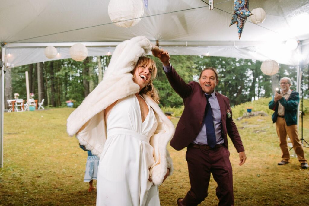 Bride and groom during their first dance at their backyard wedding in Dublin New Hampshire