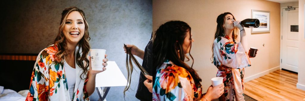 Bridesmaids getting ready together before Chippanee Country Club wedding ceremony