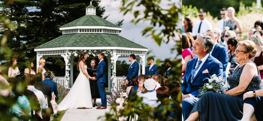 Julie and Connor exchanging vows at gazebo ceremony at Chippanee Country Club in Bristol Connecticut