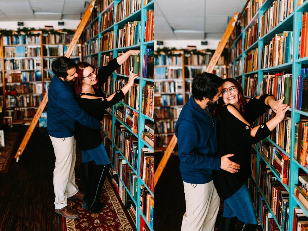 Bookstore engagement photos at rarities books, Rhode Island wedding photographer