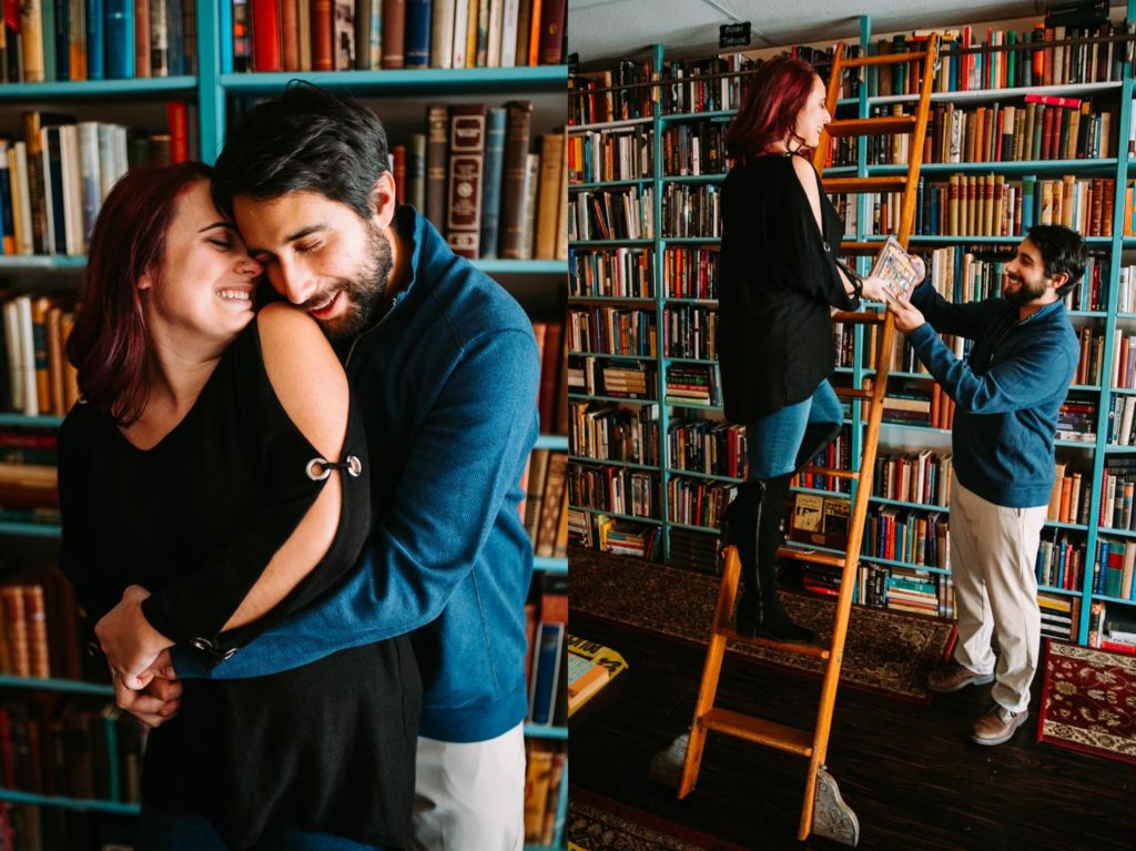 Bookstore engagement photos at rarities books, Rhode Island wedding photographer