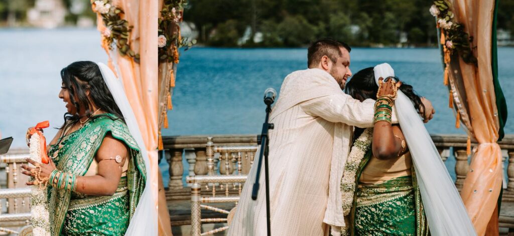 Symbolic exchange of items between bride and groom during Indian wedding ceremony at Grandview Mendon Massachusetts