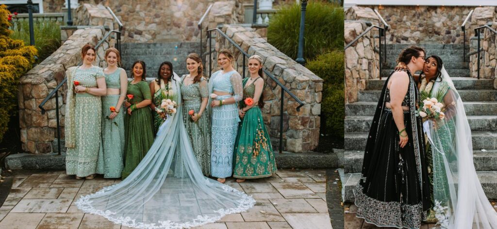 Bridal party portrait outdoors at Grandview Mendon Massachusetts Indian wedding.