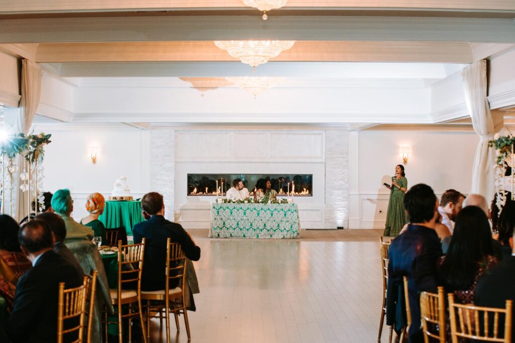 Room shot of reception ambiance inside Grandview Mendon Massachusetts during Indian wedding celebration