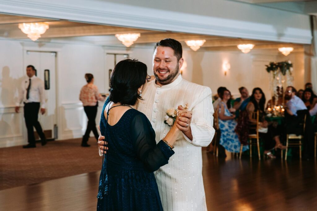 Mother-son dance during Indian wedding reception at Grandview Mendon Massachusetts