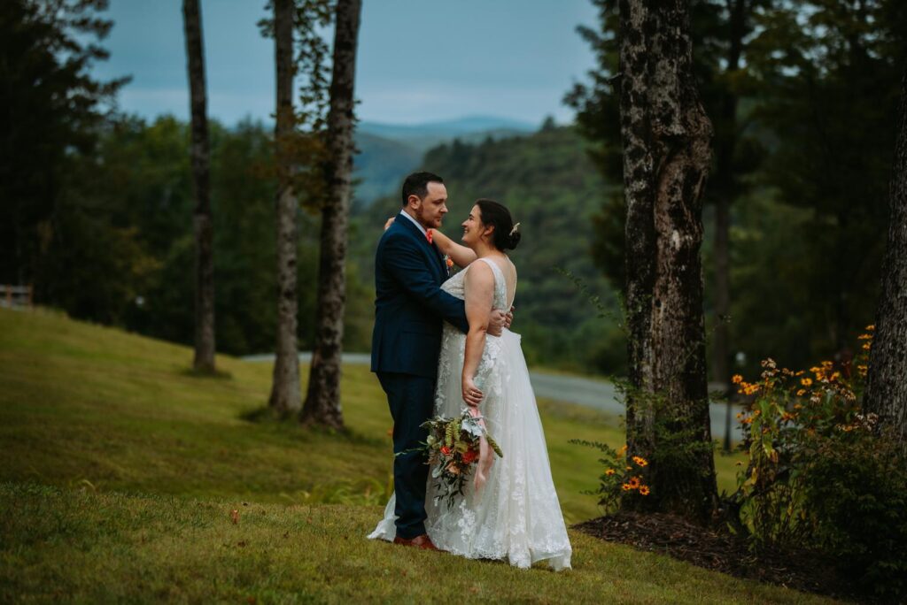 Laura and AJ portrait at The Barn on Gobeille Farm wedding in Sharon Vermont