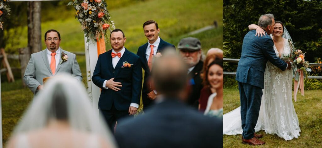 AJ seeing Laura for the first time at the altar at The Barn on Gobeille Farm in Sharon Vermont