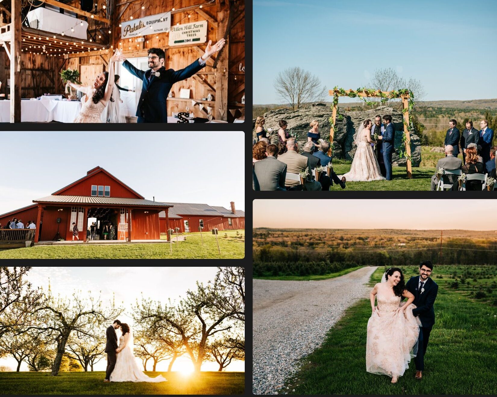 A photo of a wedding taking place at Allen Tree Farm in Brooklyn, Connecticut