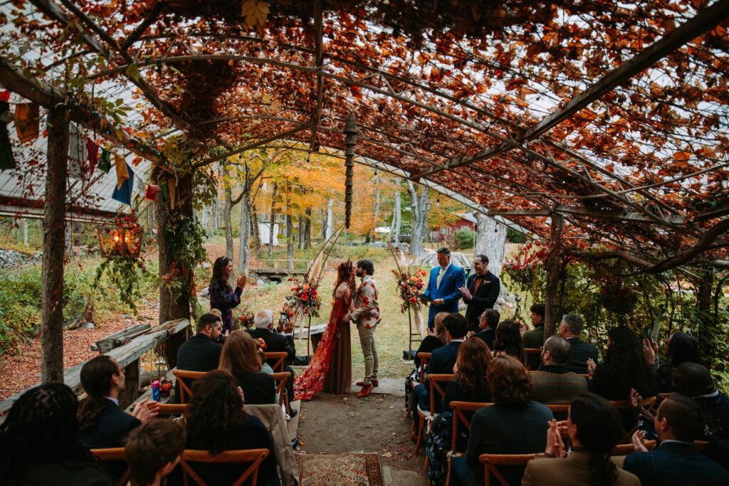 A wedding ceremony in an eclectic venue in the Berkshires