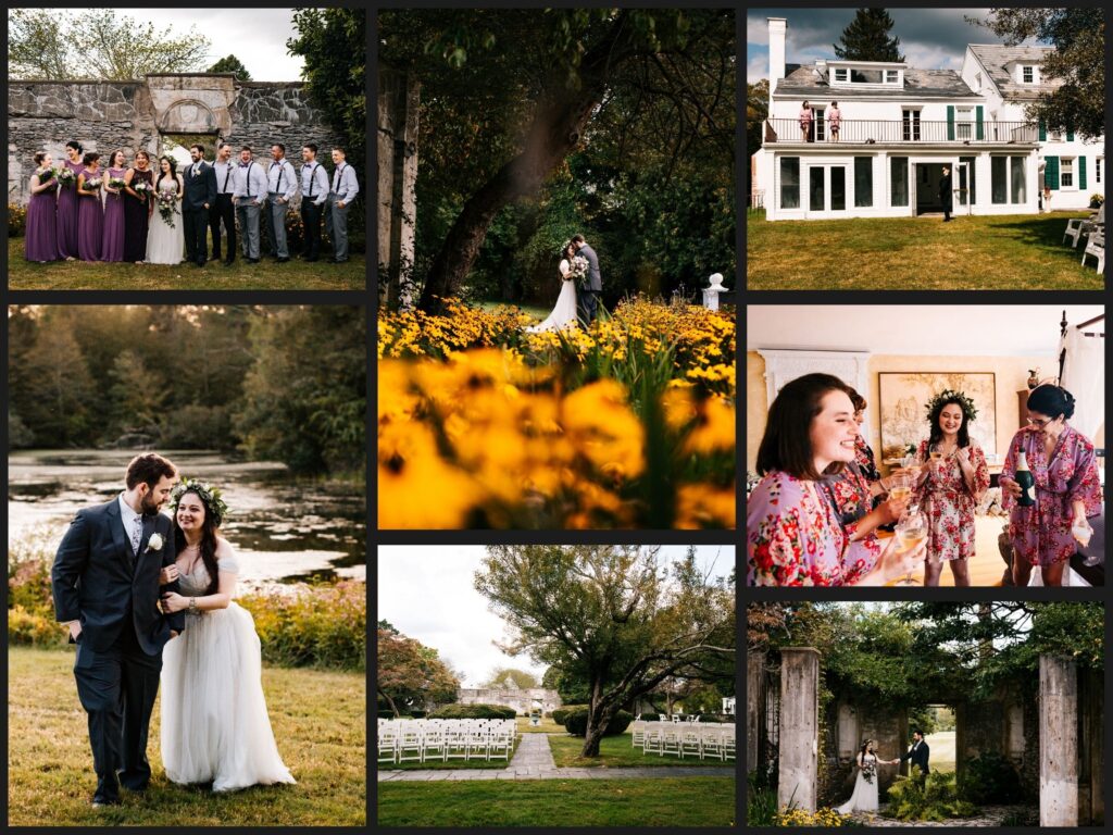 Several photos featuring different features of Gwyn Careg Inn, a wedding venue in Connecticut