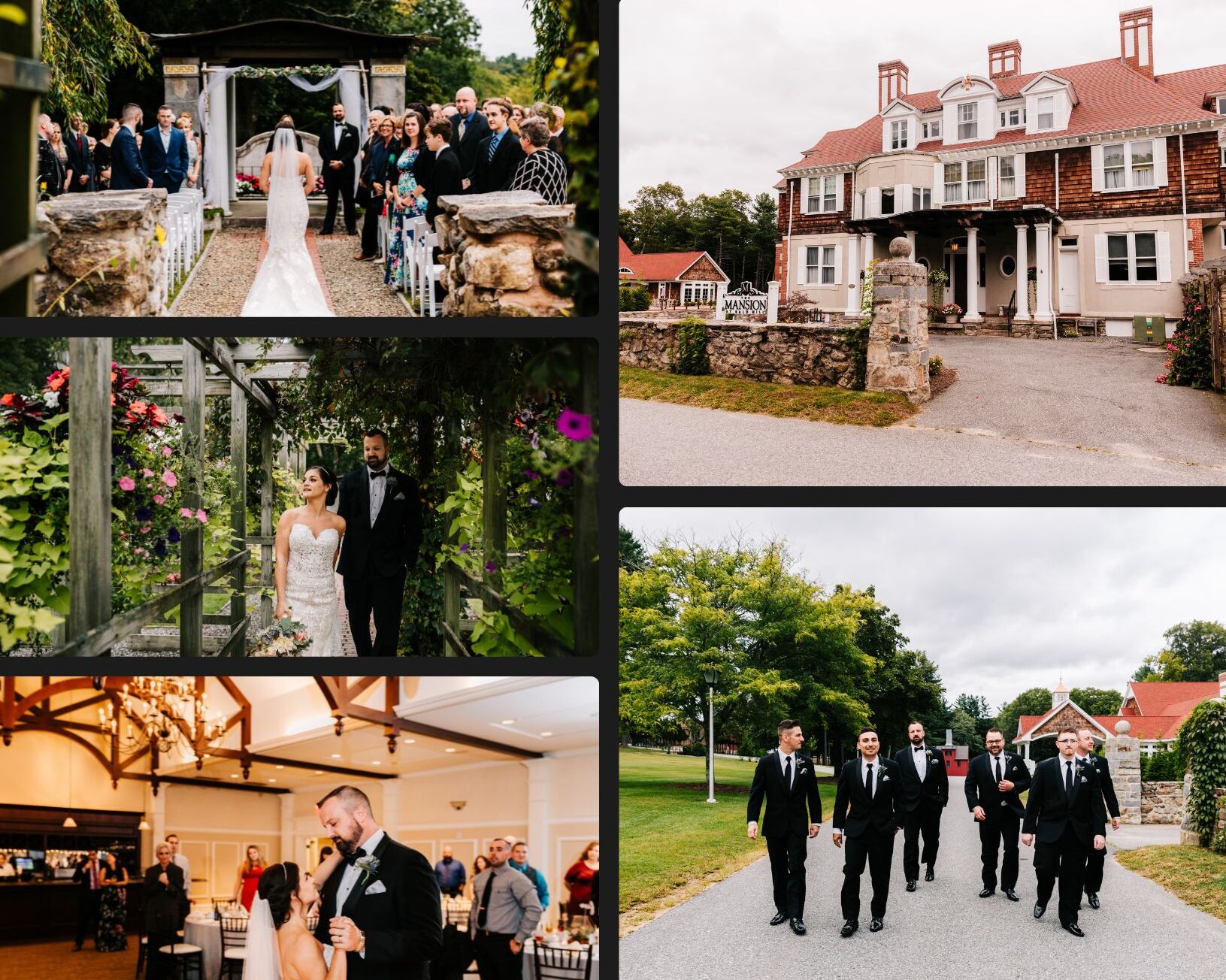 A layout of photos of a wedding at The Mansion at Bald Hill in Connecticut