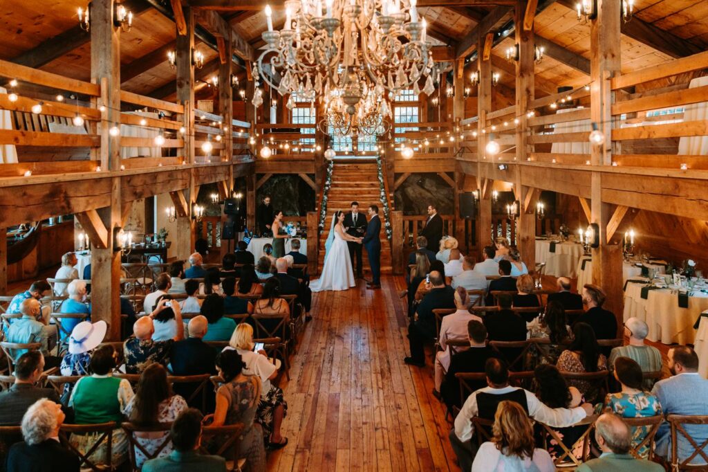 Wedding ceremony in the barn at Red Lion Inn in Cohasset, Massachusetts