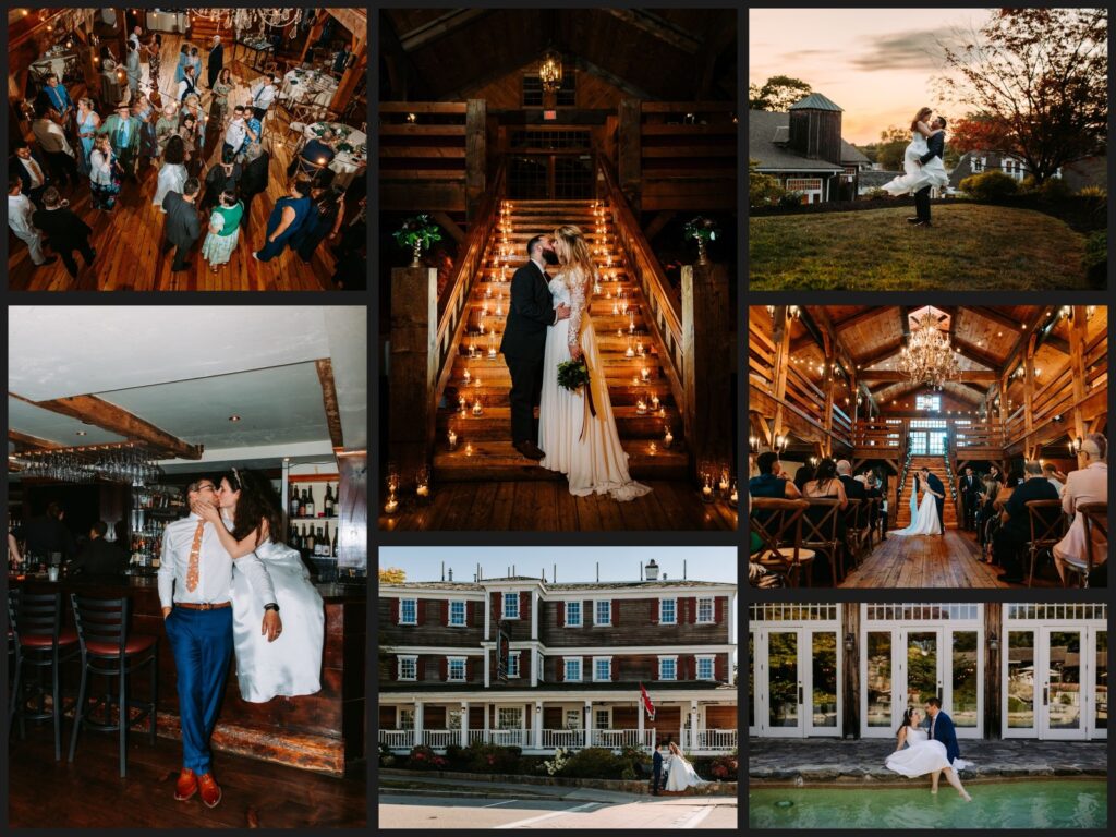 Several photos featuring weddings at The Red Lion Inn in Massachusetts