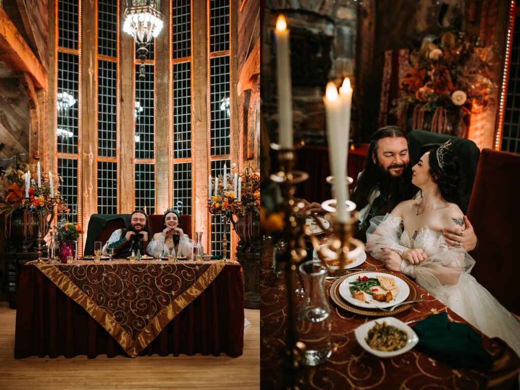 Bride and groom enjoy their wedding dinner at Bill Miller's Castle