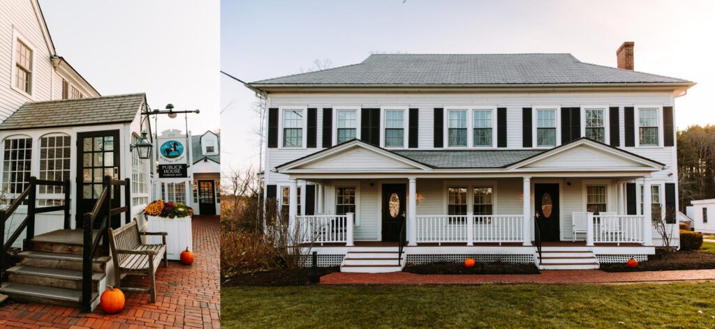 Exterior wide shot of The Publick House historic inn in Sturbridge Massachusetts