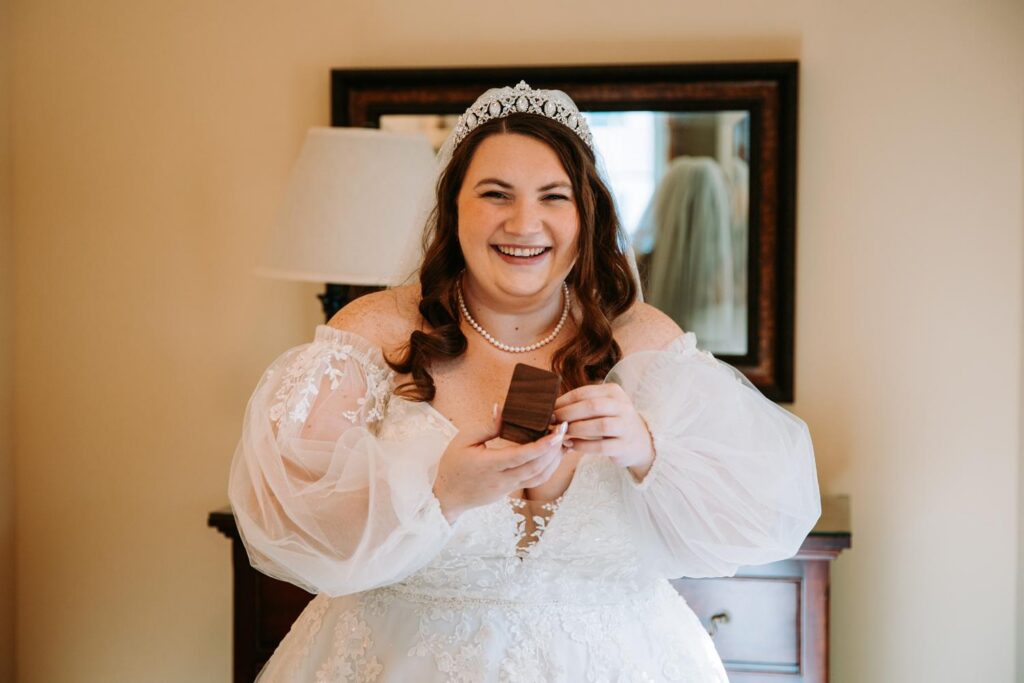 Marlee portrait in wedding dress and tiara while getting ready at The Publick House in Sturbridge Massachusetts