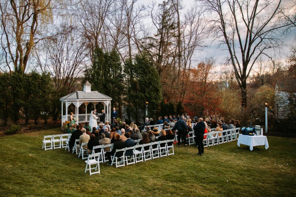 Wide shot of outdoor gazebo ceremony at The Publick House in Sturbridge Massachusetts
