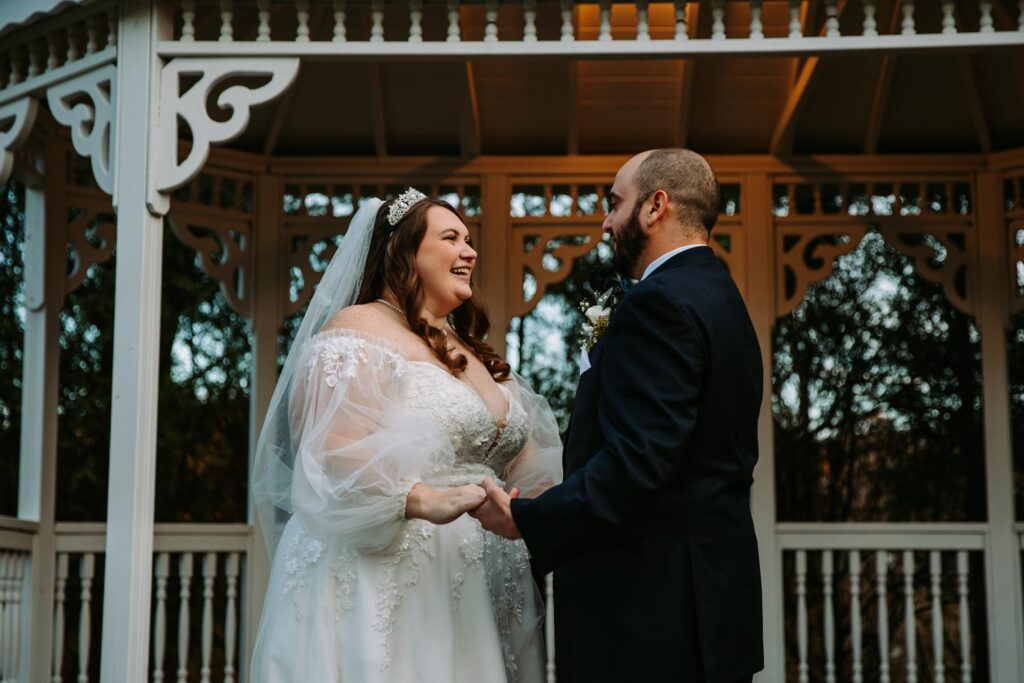 Marlee and Dominic vow exchange at gazebo ceremony at The Publick House in Sturbridge Massachusetts