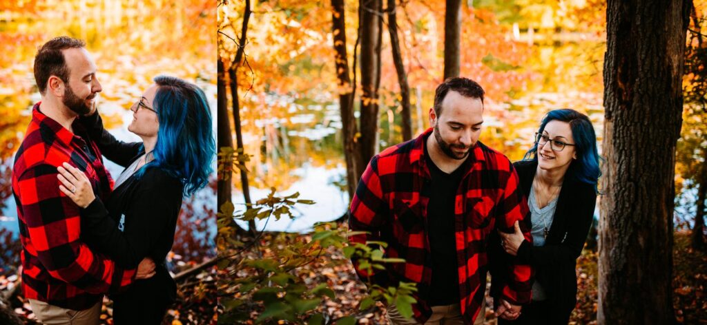 Intimate moment during engagement session at Lincoln Woods State Park in Rhode Island